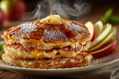 Творог и яблоки &mdash; беспроигрышная классика: сочные панкейки к завтраку. Готовлю сразу двойную порцию