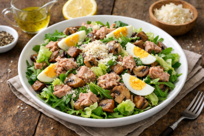 Казалось бы, нужны грибы и банка консервов &mdash; на выходе получаю вкуснейший и сытный салат на все случаи